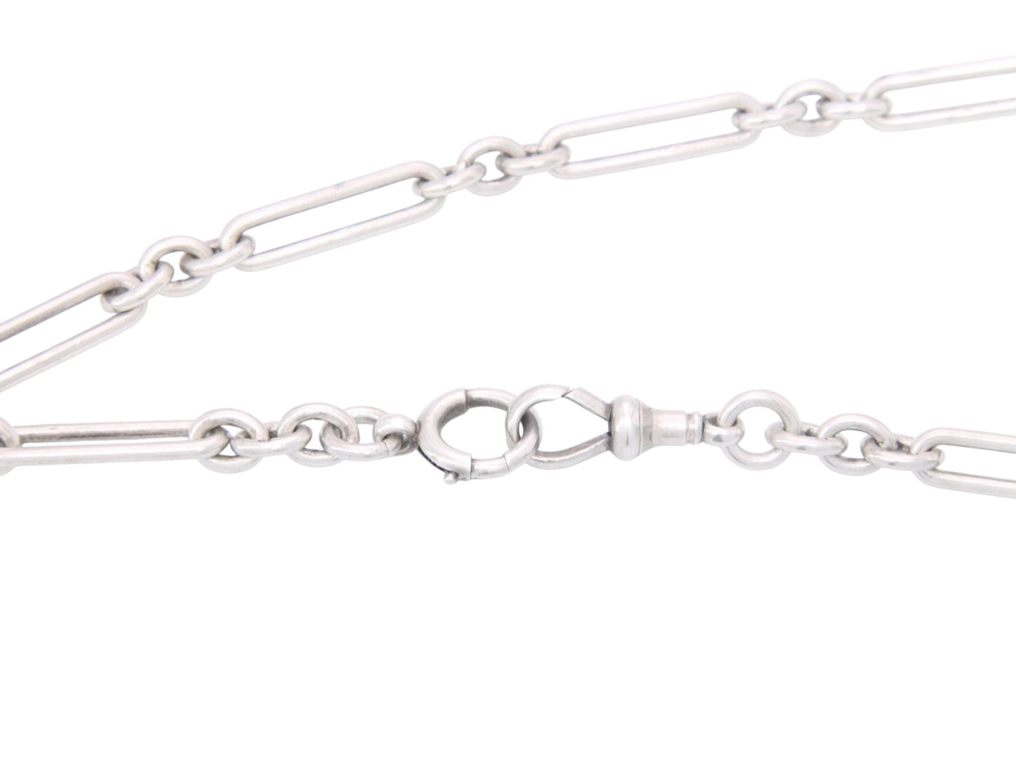 Antique Sterling Silver Trombone Link Double Albert Necklace, 15"