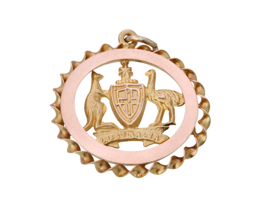 Antique 9ct Gold Australian Kangaroo Emu, Commonwealth Coat Of Arms Pendant