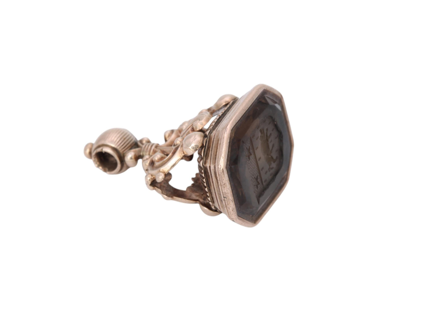 Antique 9ct Gold Citrine Intaglio Boar Seal Pendant