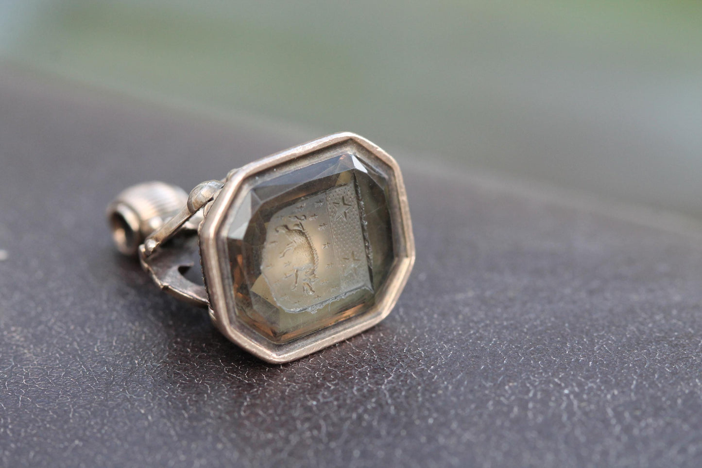 Antique 9ct Gold Citrine Intaglio Boar Seal Pendant