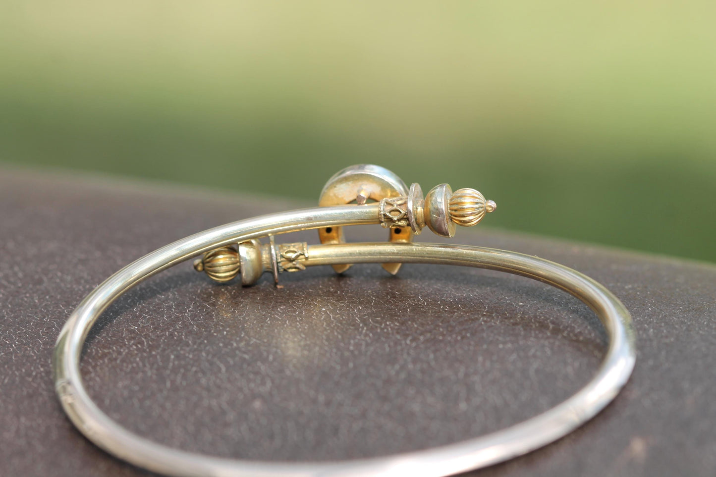 Antique 9ct Gold Diamond Ruby Lucky Horseshoe Bangle Bracelet, 6.5"