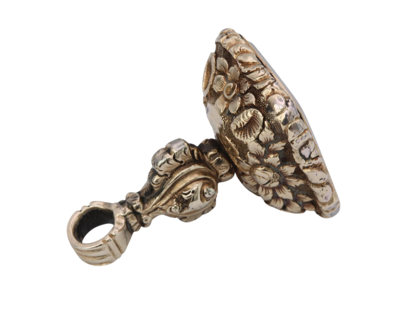 Antique-15ct-Gold-Cased-Chalcedony-Lion-"Strength-And-Courage"-Intaglio-Seal-Pendant