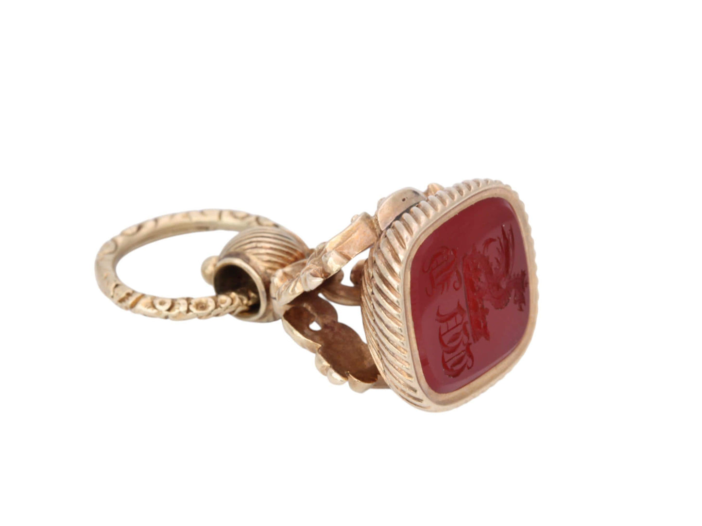 Antique 15ct Gold Carnelian Dragon Intaglio Crested Seal With Split Ring