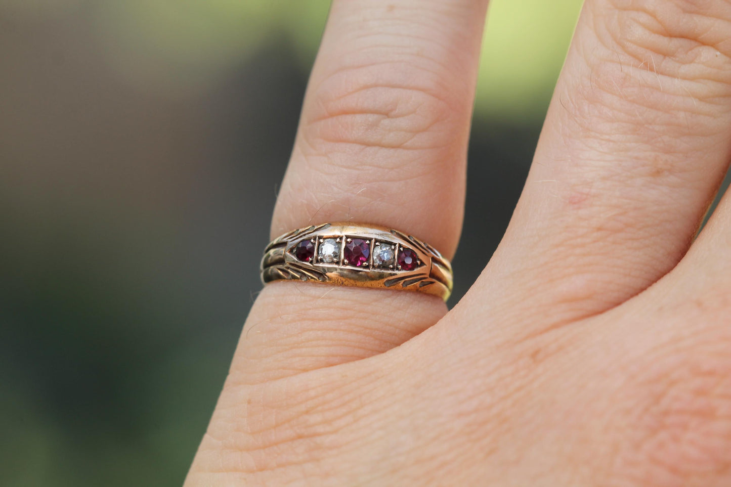 Antique 15ct Gold Ruby & Diamond Gypsy Ring, 1895