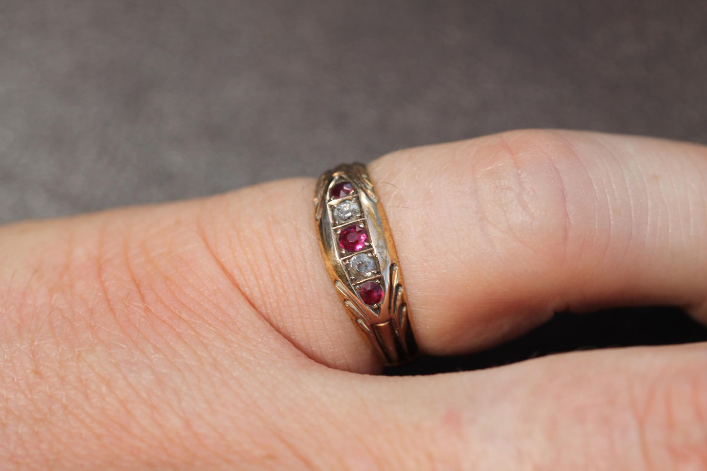 Antique 15ct Gold Ruby & Diamond Gypsy Ring, 1895