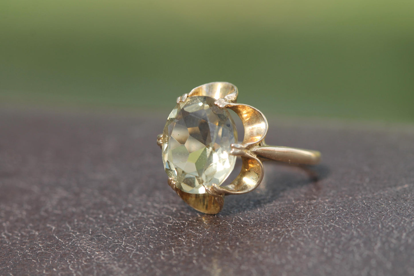 Vintage 9ct Gold Citrine Cocktail Ring, 1971