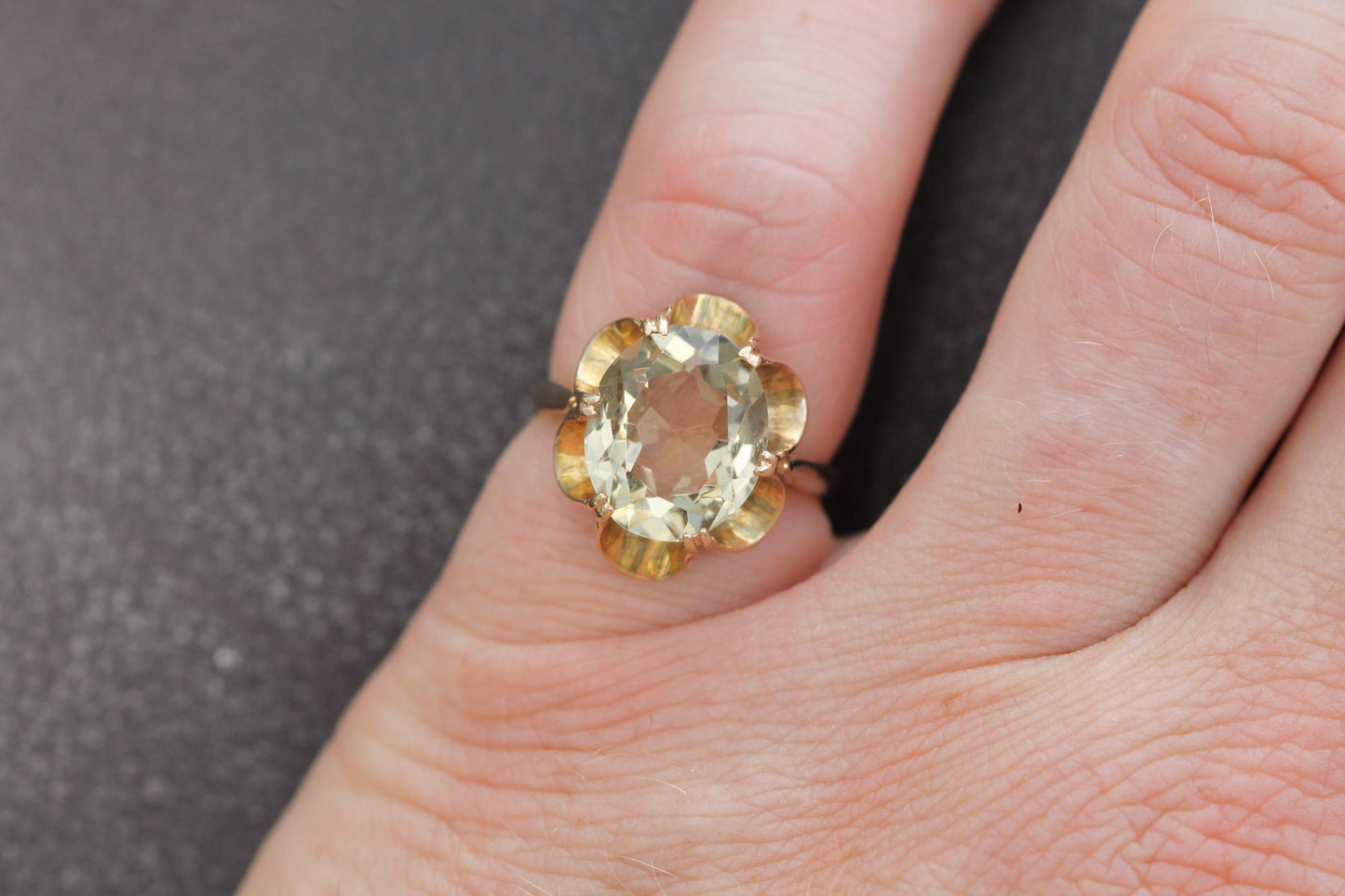 Vintage 9ct Gold Citrine Cocktail Ring, 1971