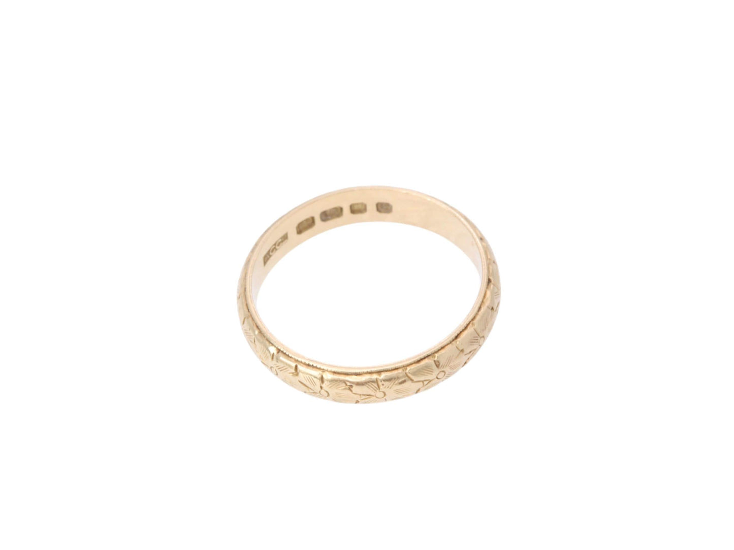 Vintage-18ct-Gold-Forget-Me-Not-Chased-Wedding-Ring-Band,-1960