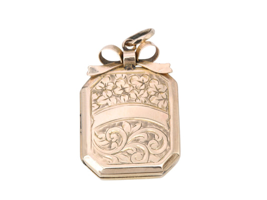 Antique 9ct Gold Chased Decorative Bow Locket