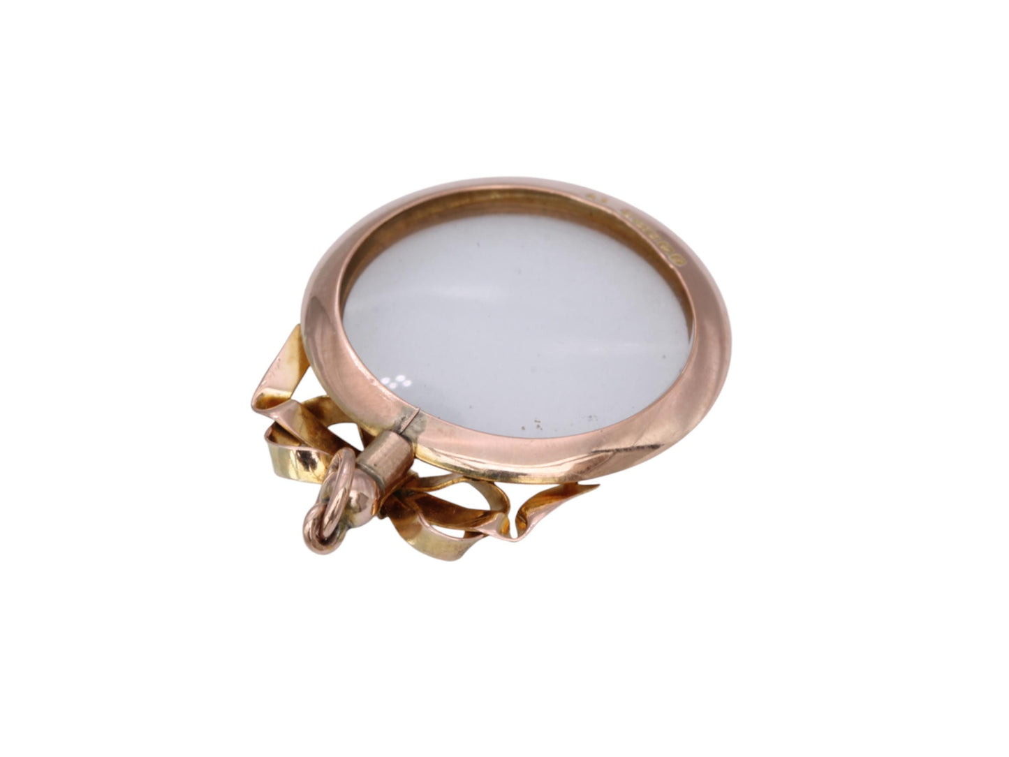 Antique 9ct Gold Decorative Bow Glass Locket, 1905