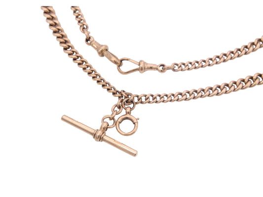 Antique 9ct Gold Double Albert Chain Necklace, Heavy Graduated Links, 45g, 16.5"