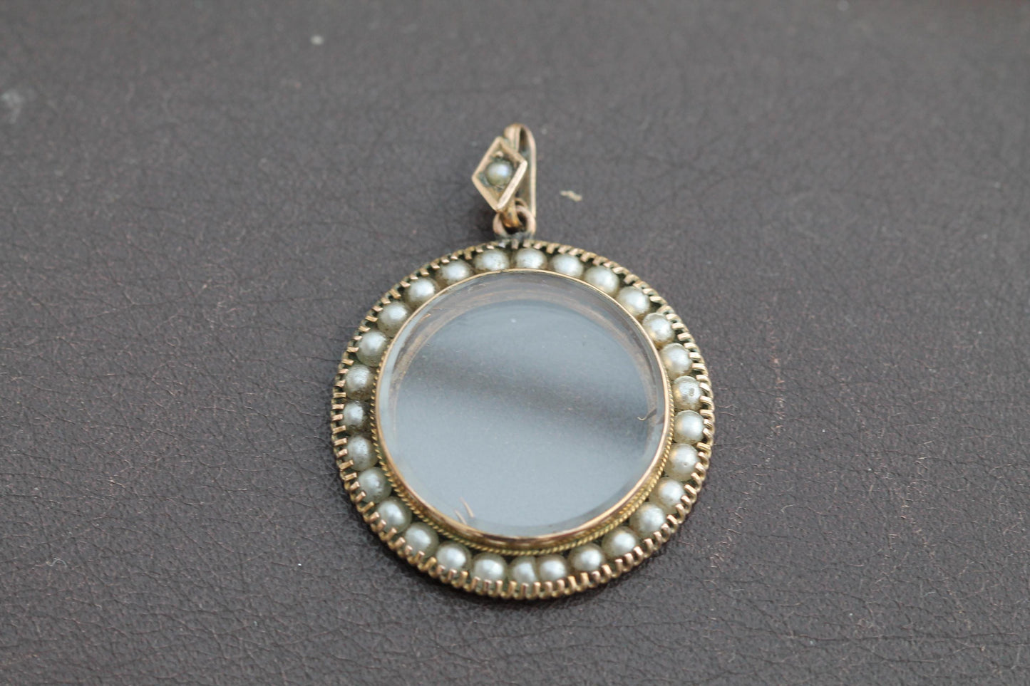 Antique 9ct Gold Seed Pearl, Glass Locket Pendant, 1904
