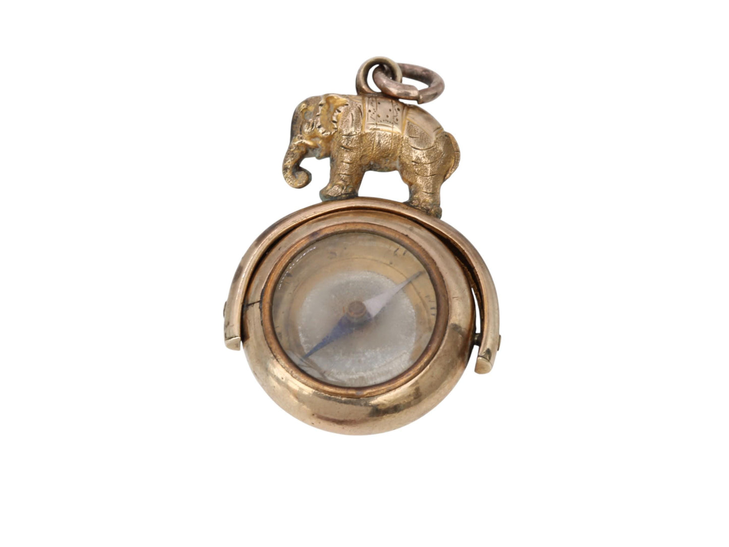 Antique Victorian 9ct Rolled Gold Spinner Pendant, Compass & Sardonyx with Elephant Motif c.1900s