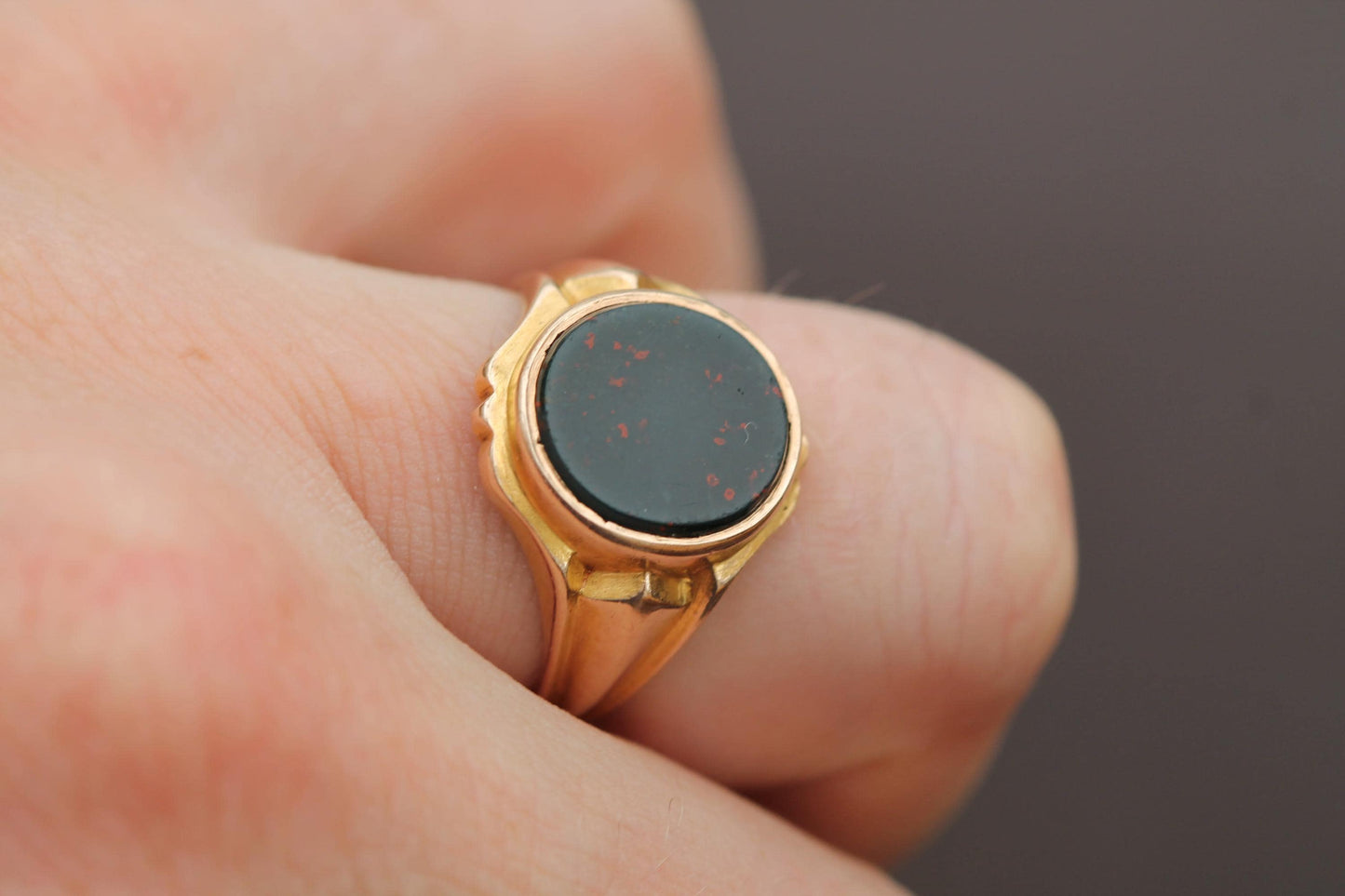 Antique 15ct Gold Bloodstone Signet Ring, 1893