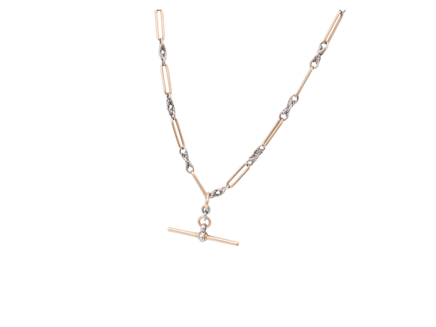 Antique 18ct Gold & Platinum, Trombone Lovers Knot Double Albert Necklace Chain, 15.5"