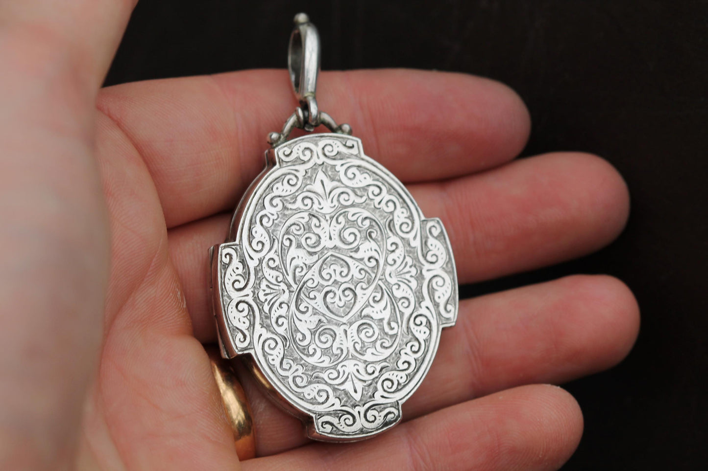 Antique Sterling Silver Large Decorative Locket, 1884