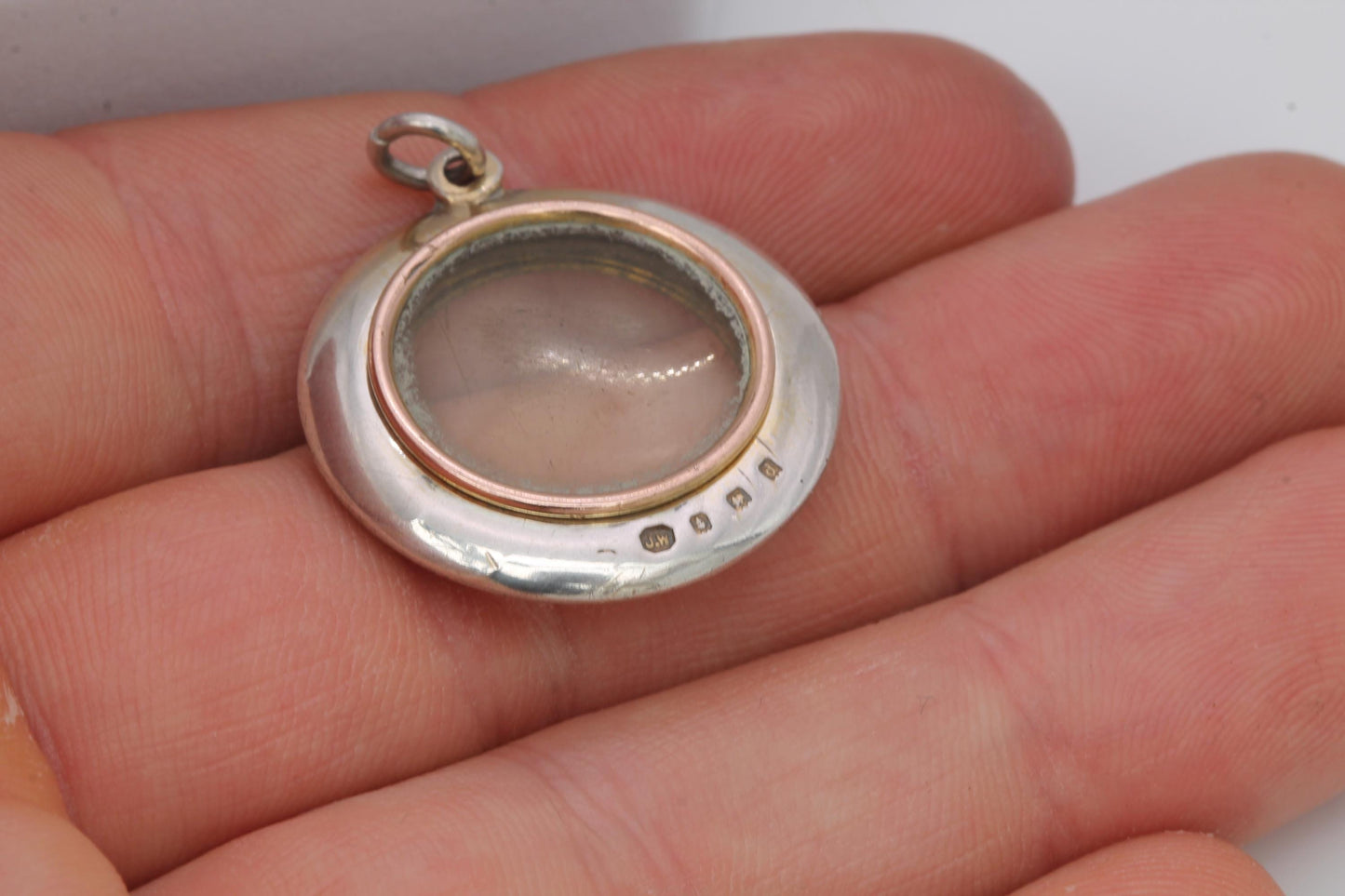 Antique Sterling Silver Red Enamel Pearl Locket Pendant, 1903