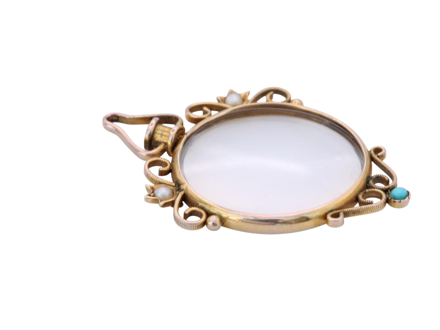 Antique 9ct Gold Pearl Turquoise Locket Pendant