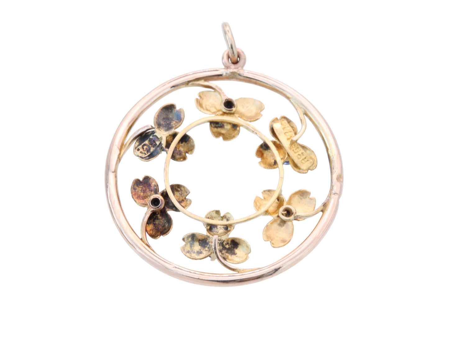 Antique-15ct-Gold-Pearl-Sapphire-Flower-Pendant