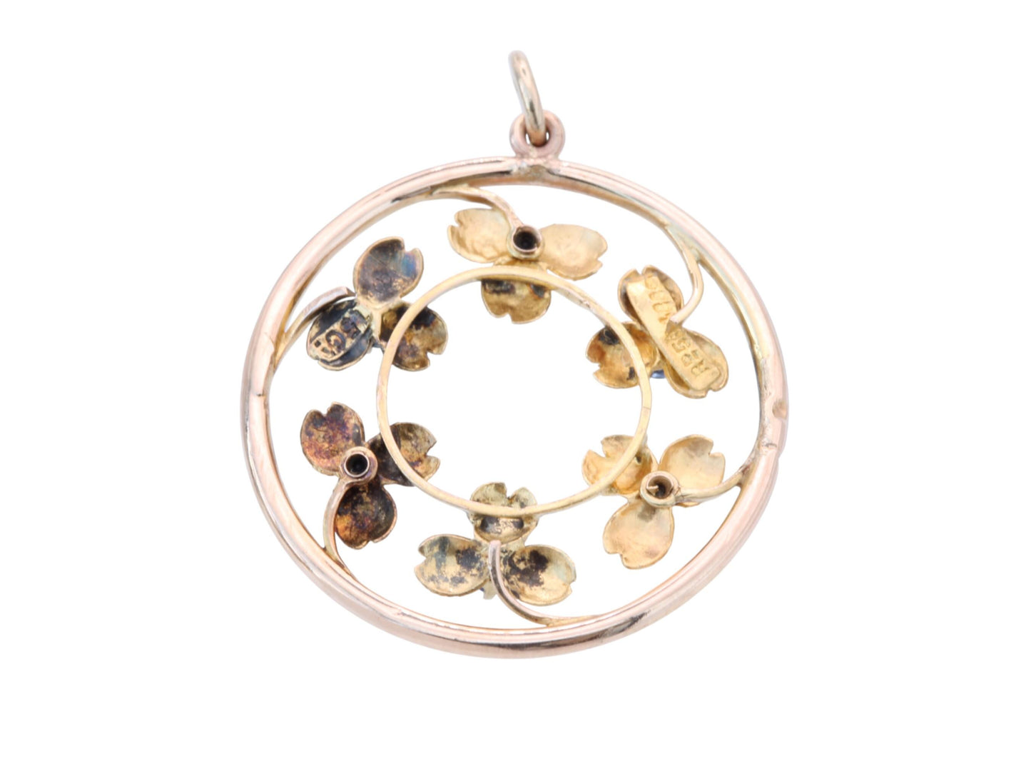 Antique-15ct-Gold-Pearl-Sapphire-Flower-Pendant