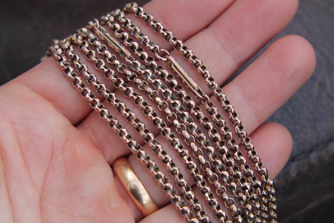 Antique 9ct Fetter Belcher Link Long Guard Necklace