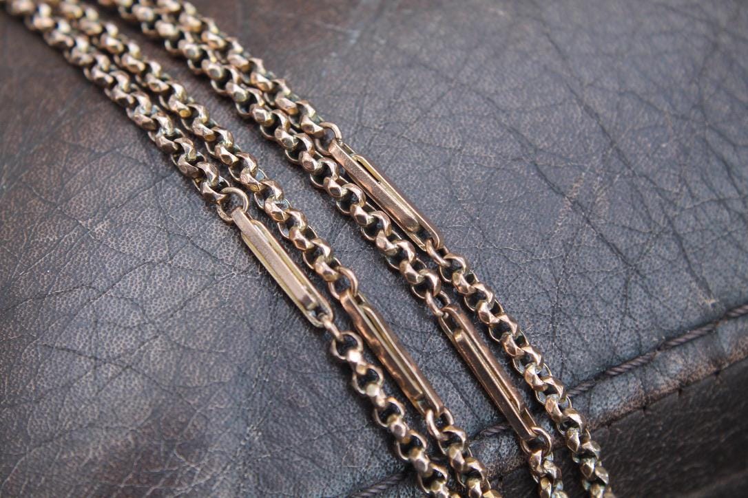 Antique 9ct Fetter Belcher Link Long Guard Necklace