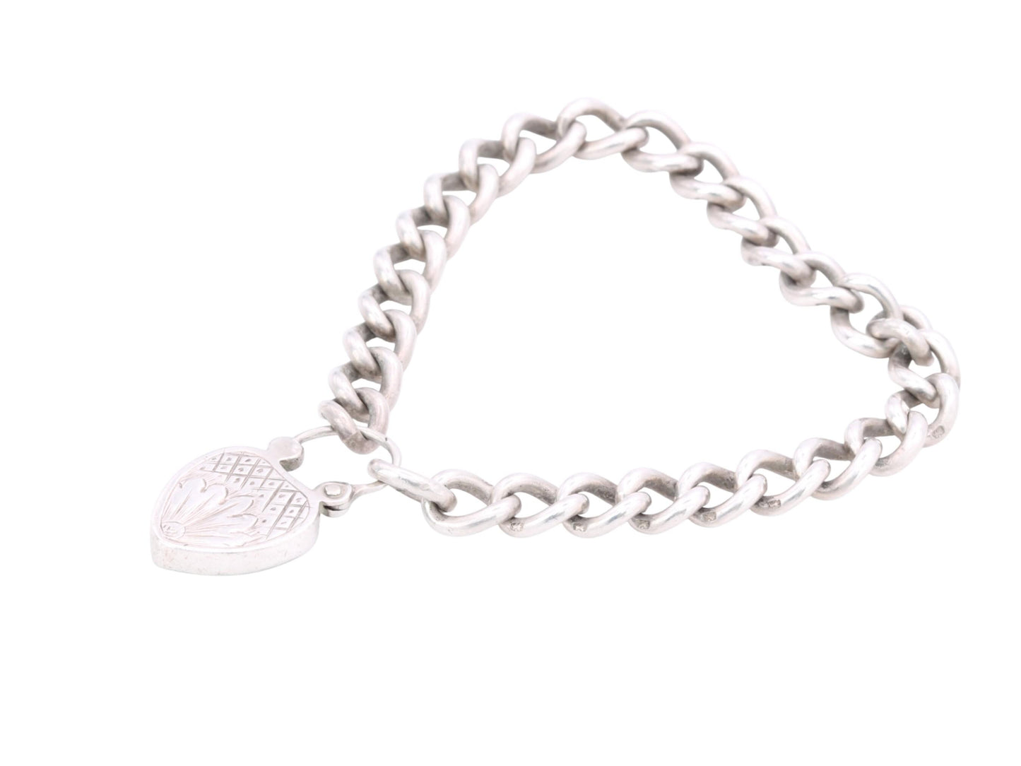 Antique-Sterling-Silver-Bloodstone-Heart-Padlock-Gate-Bracelet