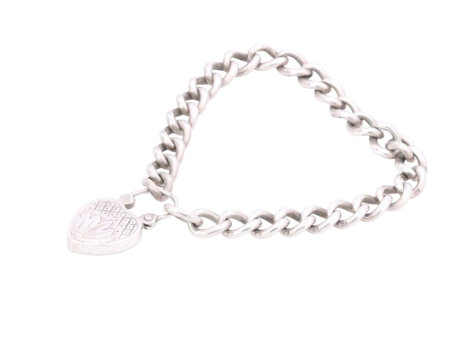 Antique-Sterling-Silver-Bloodstone-Heart-Padlock-Gate-Bracelet