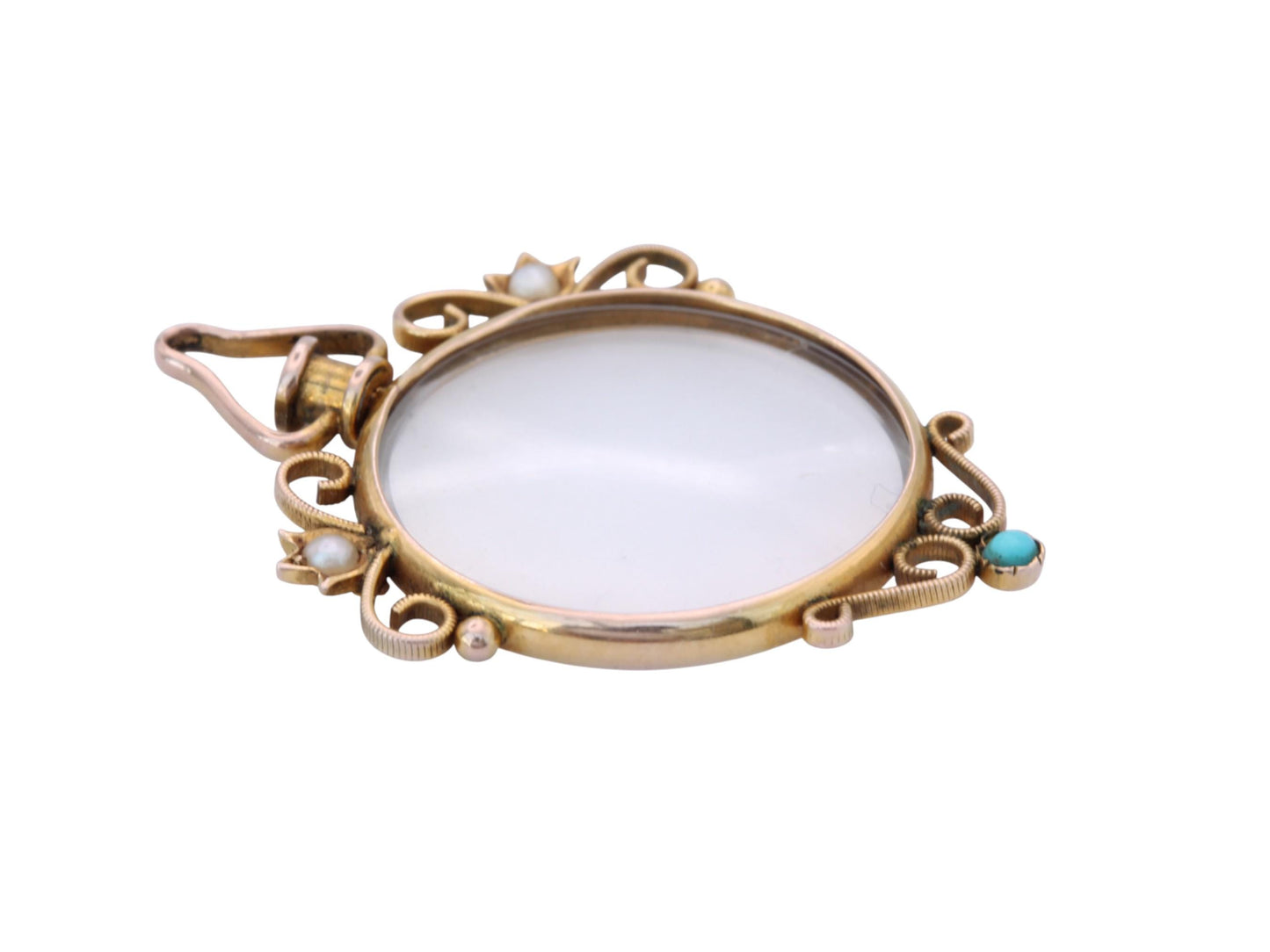 Antique 9ct Gold Pearl Turquoise Locket Pendant