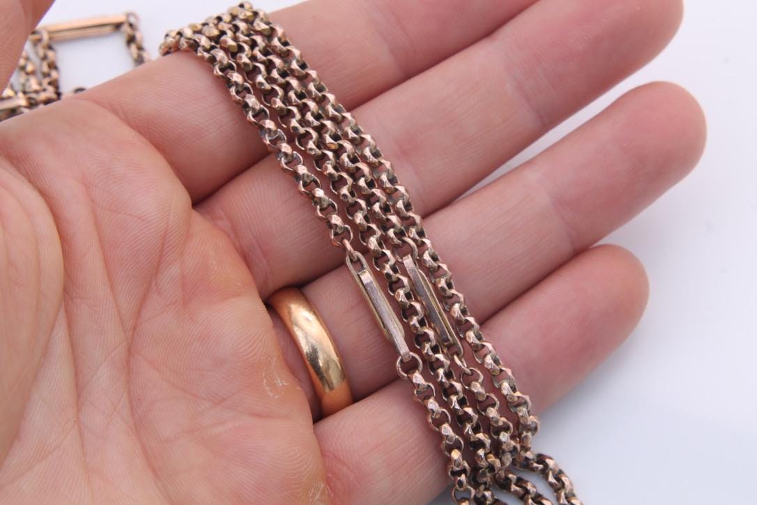 Antique-9ct-Rolled-Gold-Fetter-Belcher-Link-Long-Guard-Necklace