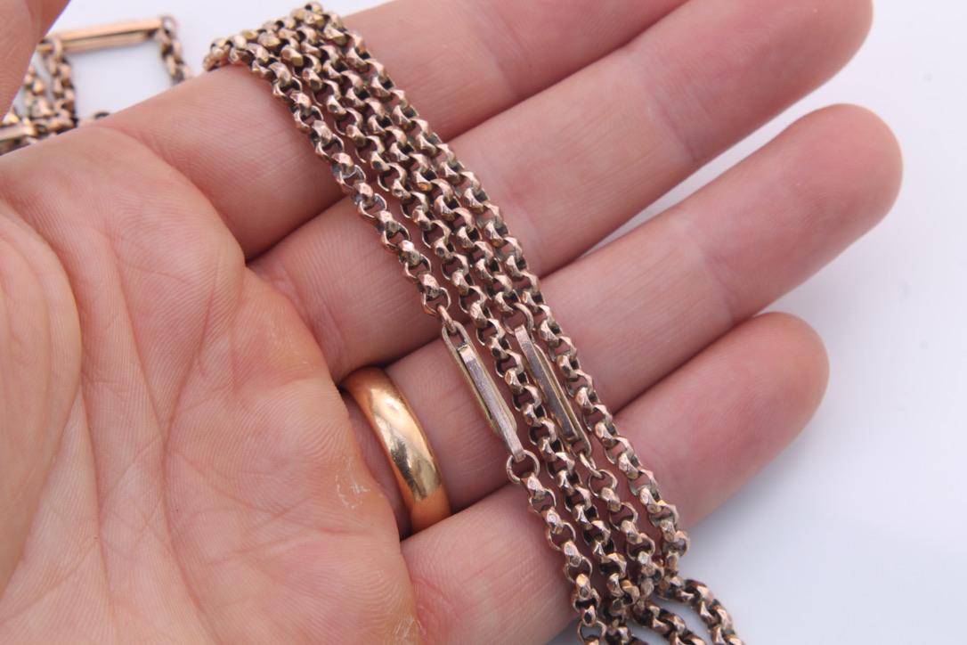 Antique-9ct-Rolled-Gold-Fetter-Belcher-Link-Long-Guard-Necklace