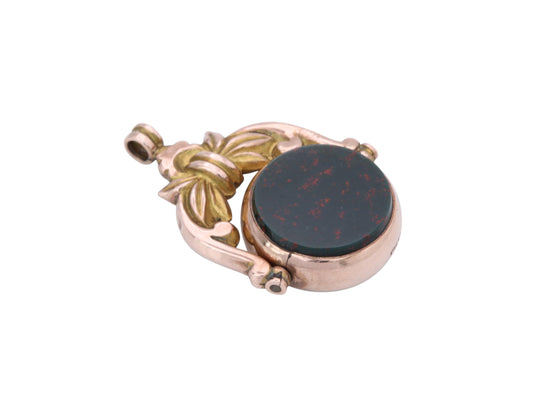 Antique 9ct Gold Bloodstone Spinner Pendant, 1896