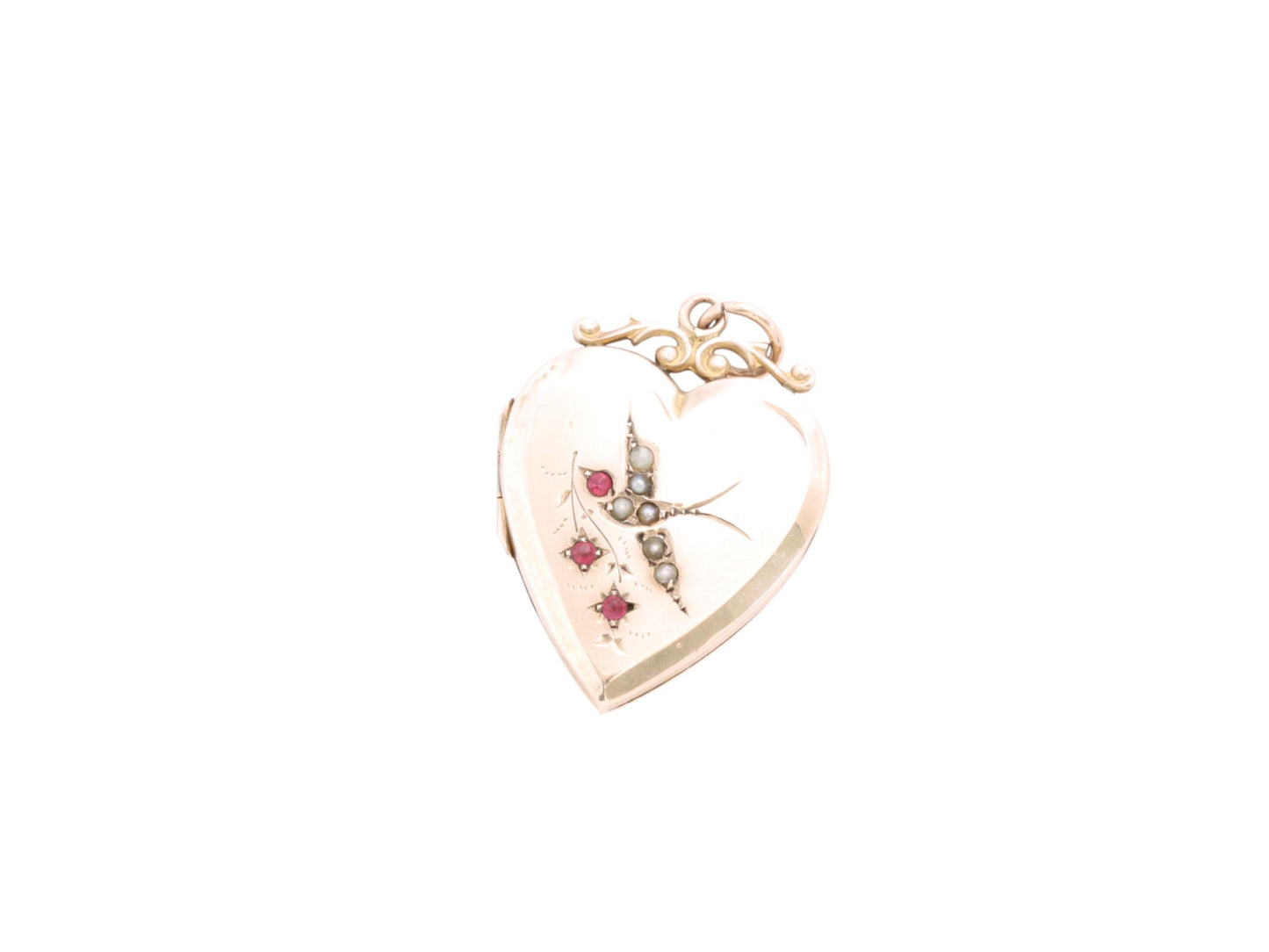 Antique-9ct-Gold-Pearl-&-Paste-Swallow-Heart-Locket