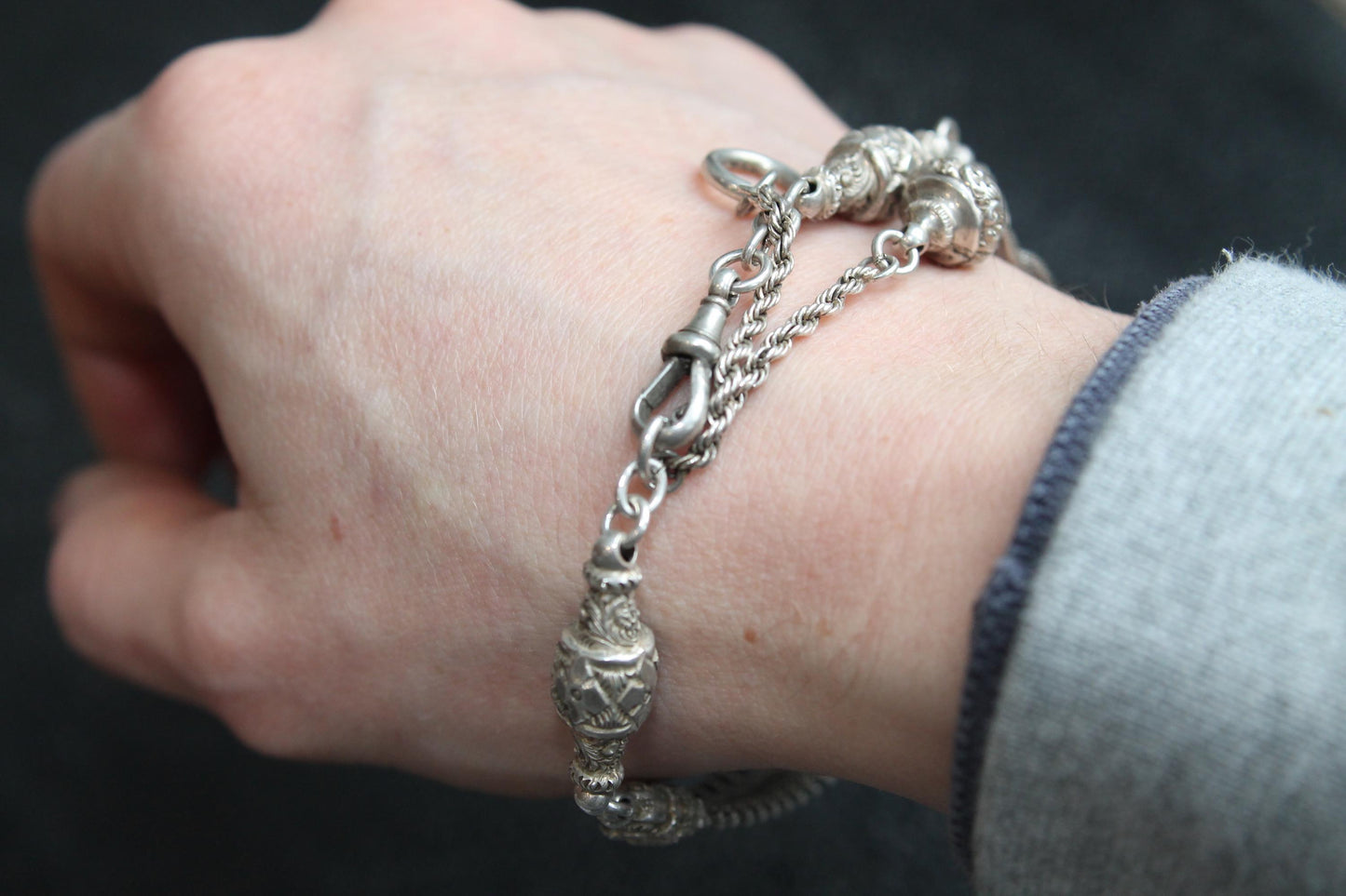 Antique-Sterling-Silver-Albertina-Bracelet-With-Tassel