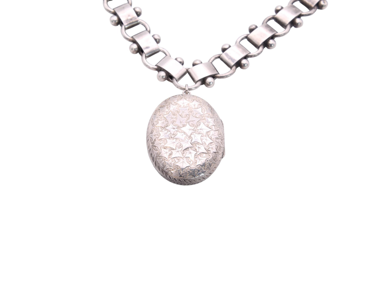 Antique-Sterling-Silver-Bookchain-Collar-Locket-Necklace,-18.5"