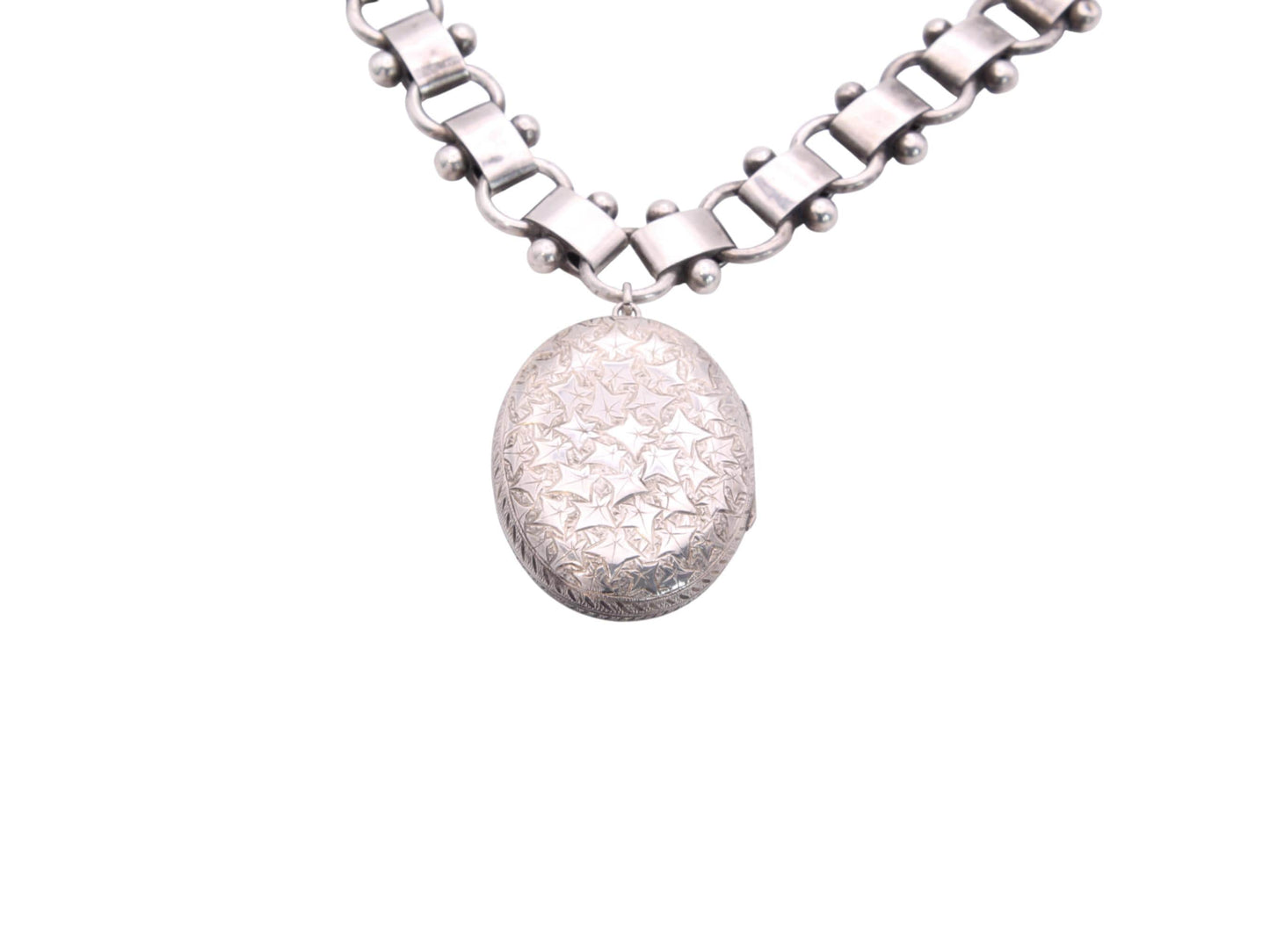 Antique-Sterling-Silver-Bookchain-Collar-Locket-Necklace,-18.5"