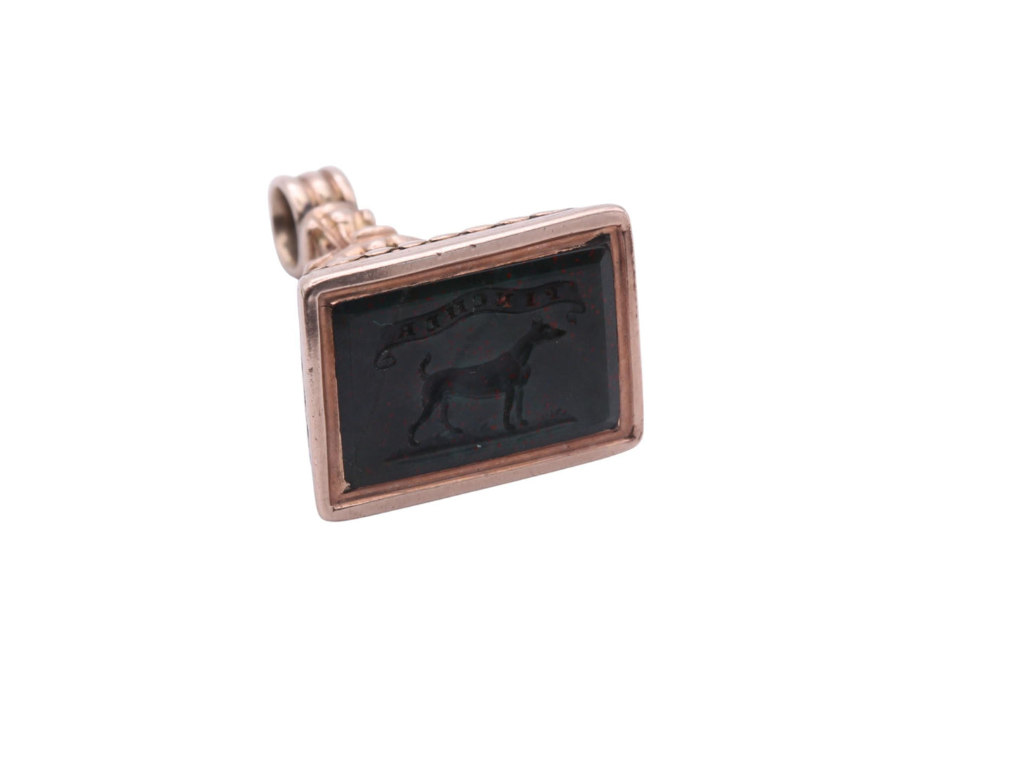 Antique-9ct-Gold-Pincher-Dog-Intaglio-Crest-Pendant,-c.1860