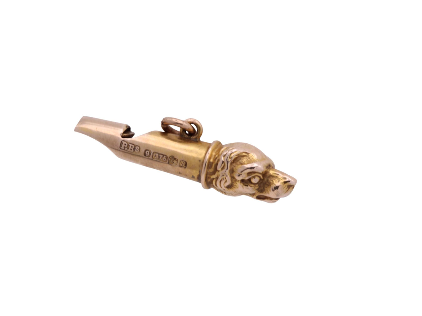Antique-9ct-Yellow-Gold-Hunting-Dog-Whistle,-1900