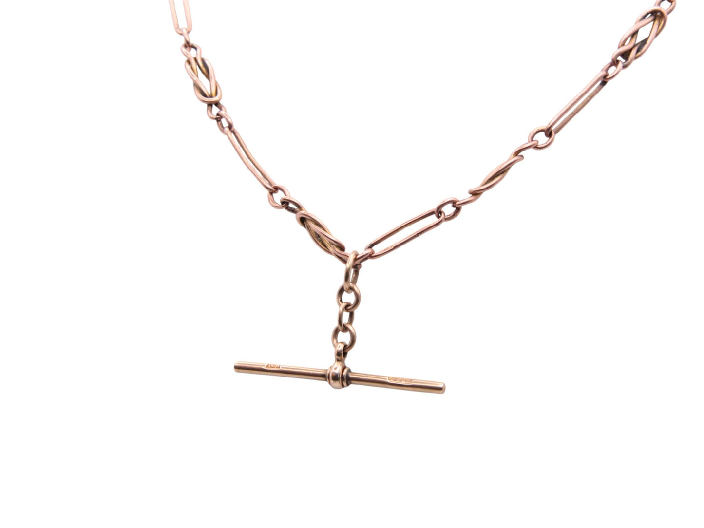 Antique-9ct-Gold-Trombone-Double-Albert-Necklace,-15.375"