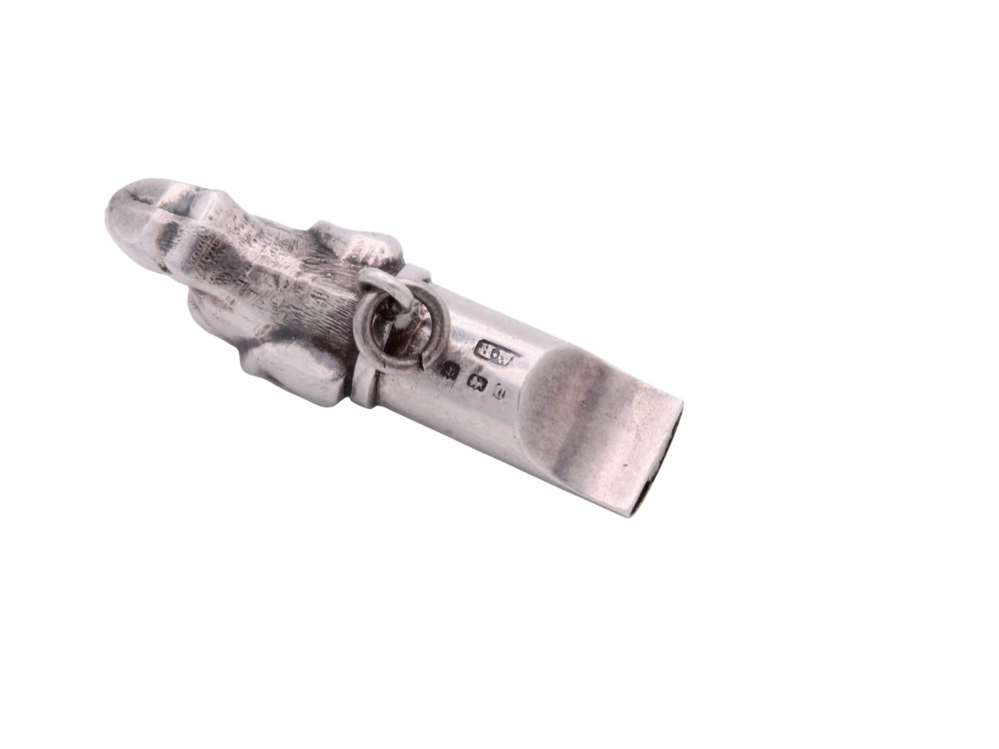 Antique-Sterling-Silver-Pointer-Dog-Hunting-Whistle,-1886