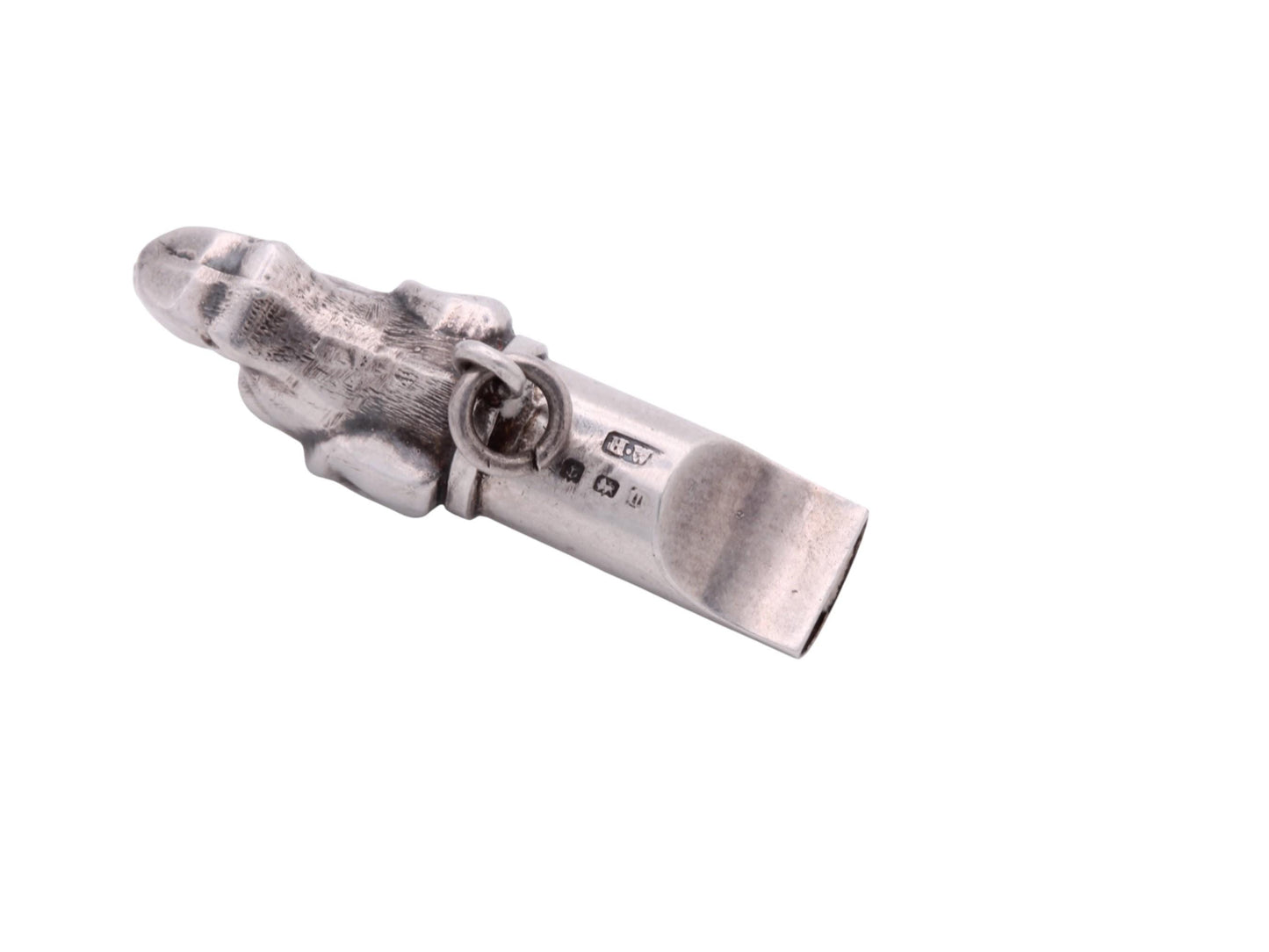 Antique-Sterling-Silver-Pointer-Dog-Hunting-Whistle,-1886