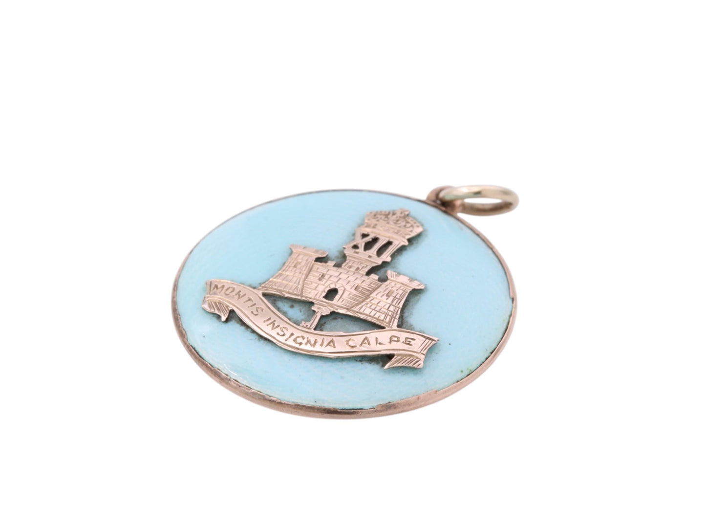 Antique-9ct-Gold-&-Blue-Enamel-Gibraltar-Crest-"Montis-Insignia-Calpe"-Pendant-Locket
