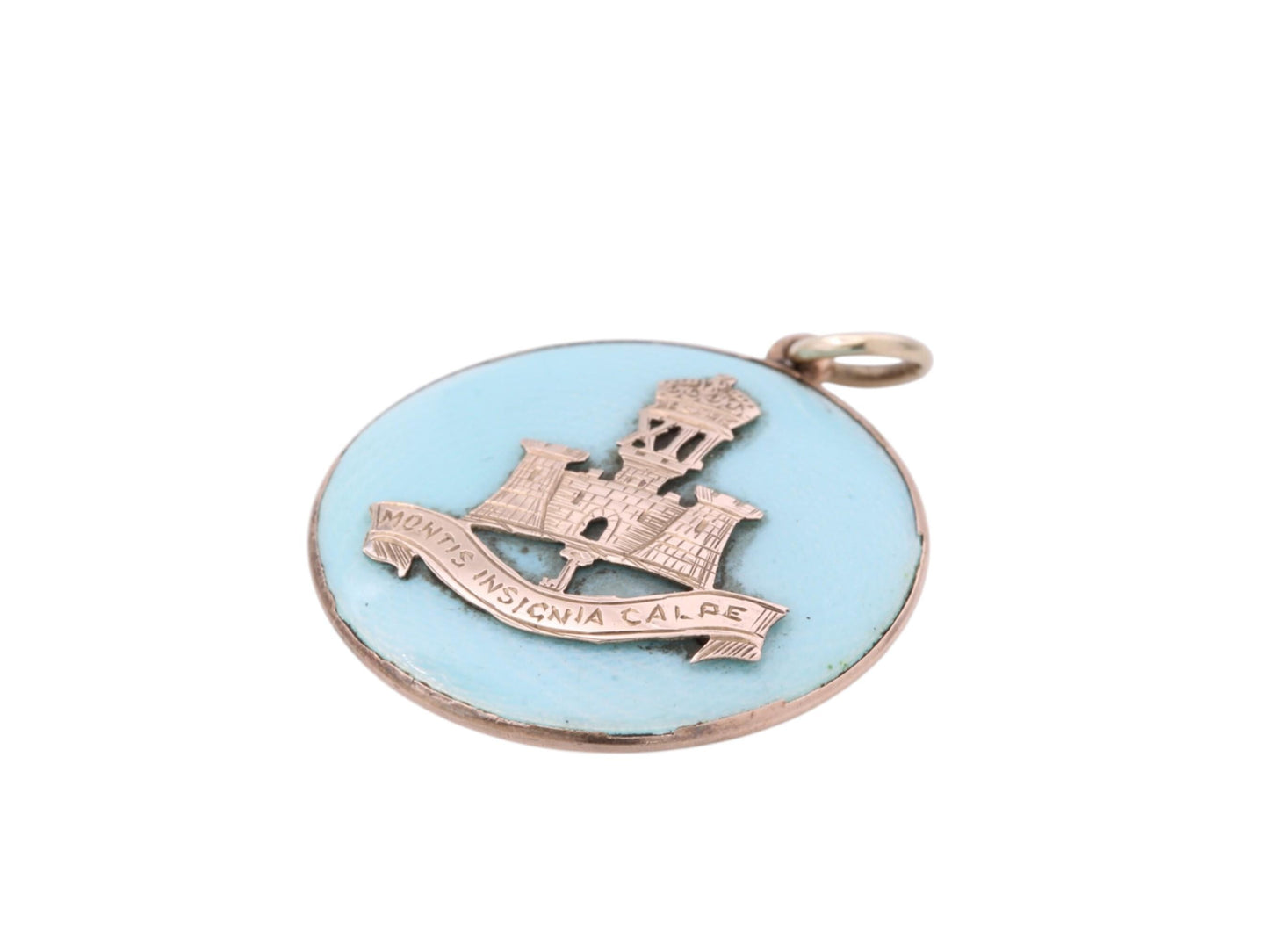 Antique-9ct-Gold-&-Blue-Enamel-Gibraltar-Crest-"Montis-Insignia-Calpe"-Pendant-Locket