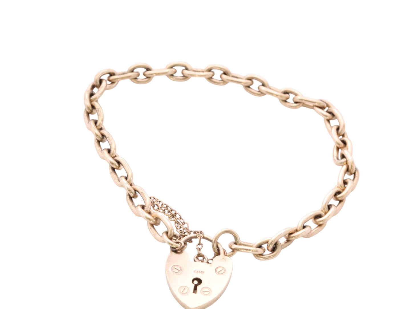 Vintage-9ct-Gold-Gate-Bracelet-Heart-Padlock,-6.5"