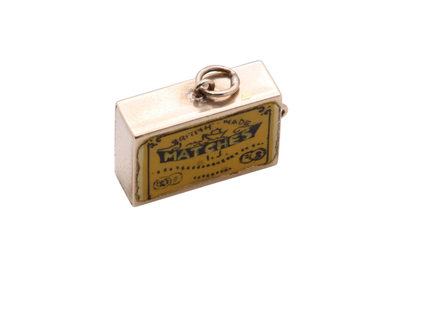 Vintage-9ct-Gold-Enamel-Matchbox-Matches-Charm,-1963