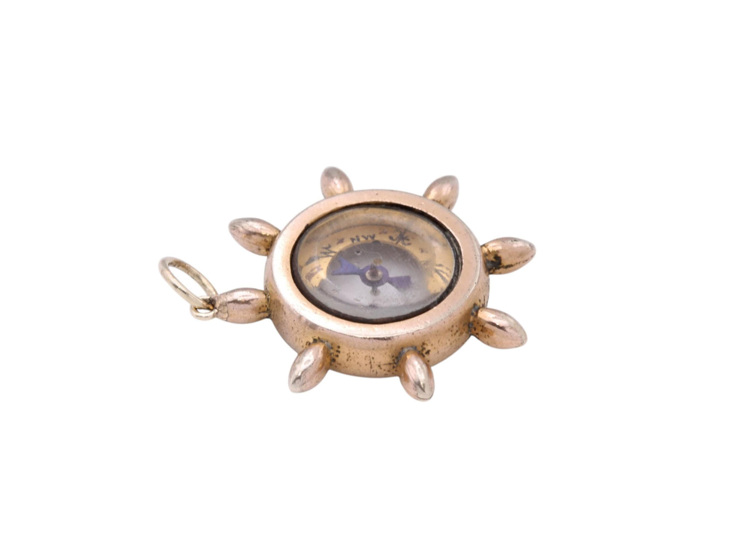 Antique-9ct-Gold-Ships-Wheel-Compass-Pendant