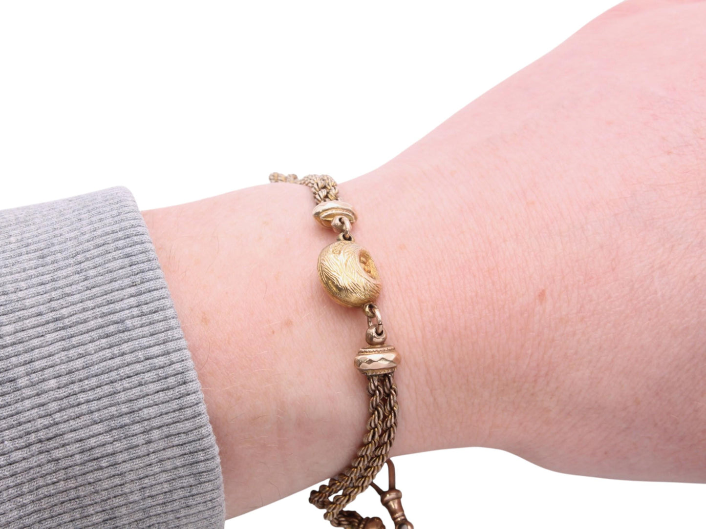 Antique-9ct-Gold-Birds-Nest-Albertina-Bracelet,-7"