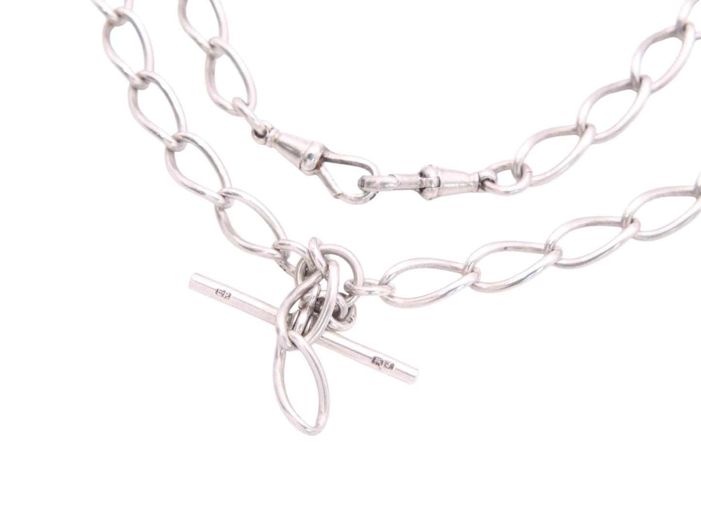 Antique-Sterling-Silver-Twisted-Trombone-Link-Necklace,-15.5"