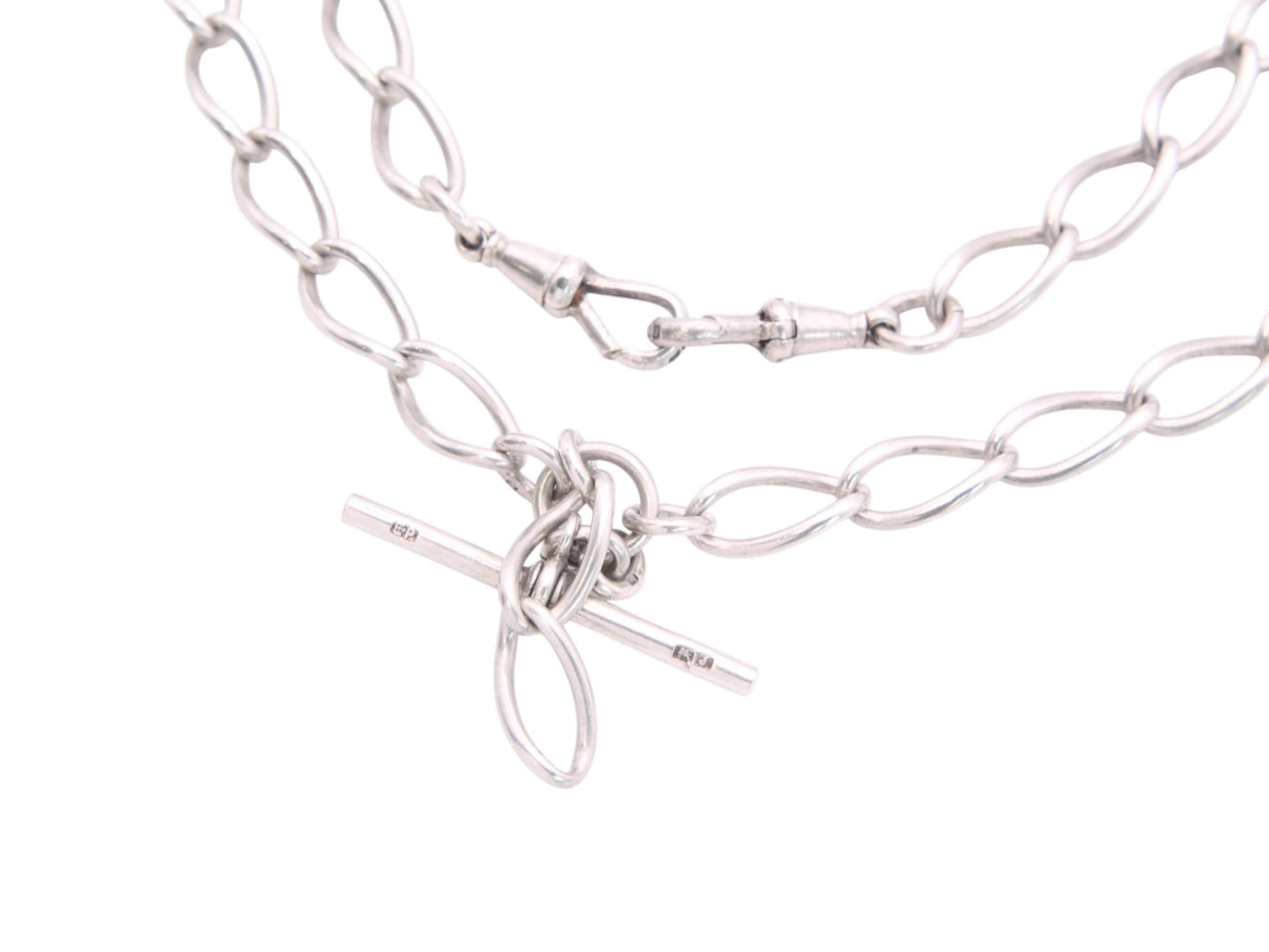 Antique-Sterling-Silver-Twisted-Trombone-Link-Necklace,-15.5"