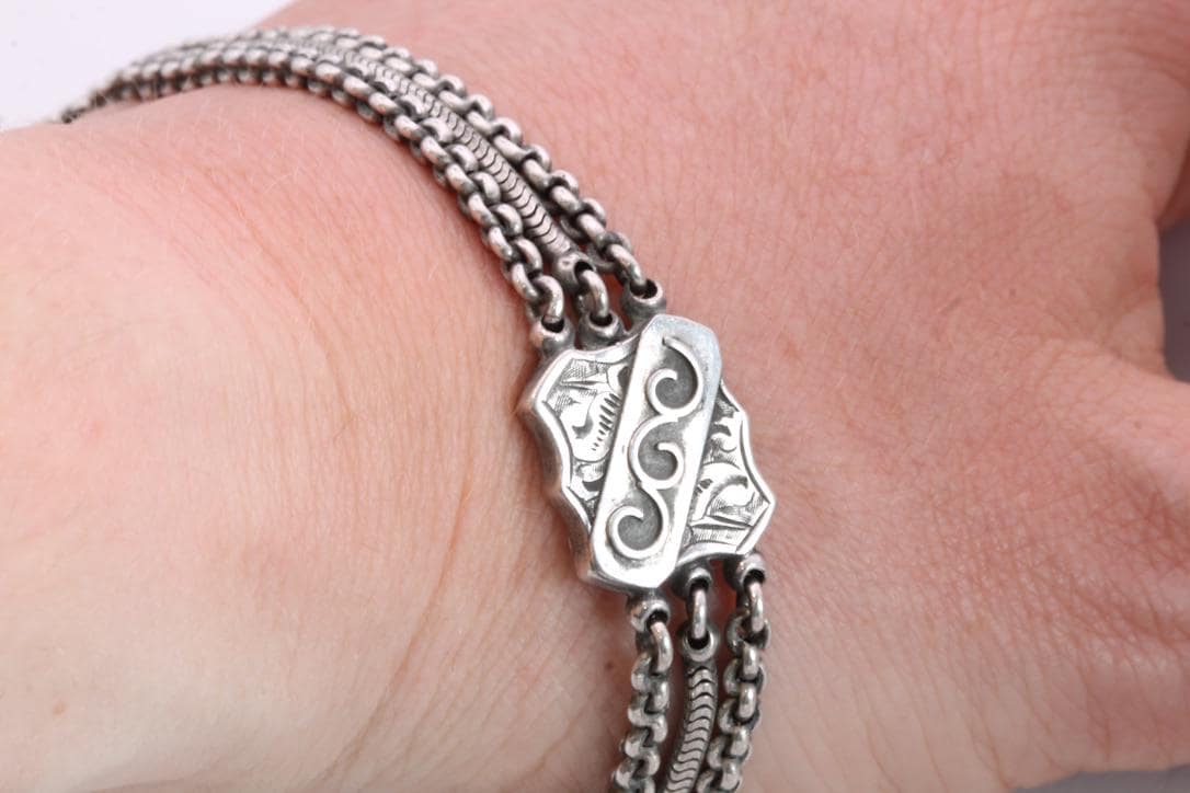 Antique-Sterling-Silver-Albertina-Bracelet,-1885